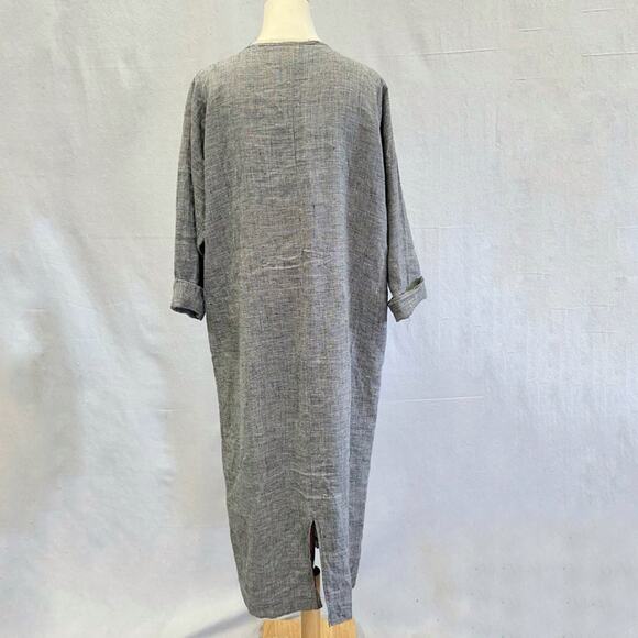 Vintage 80s linen lagenlook midi shift oversized dress houndstooth size small - Picture 12 of 16